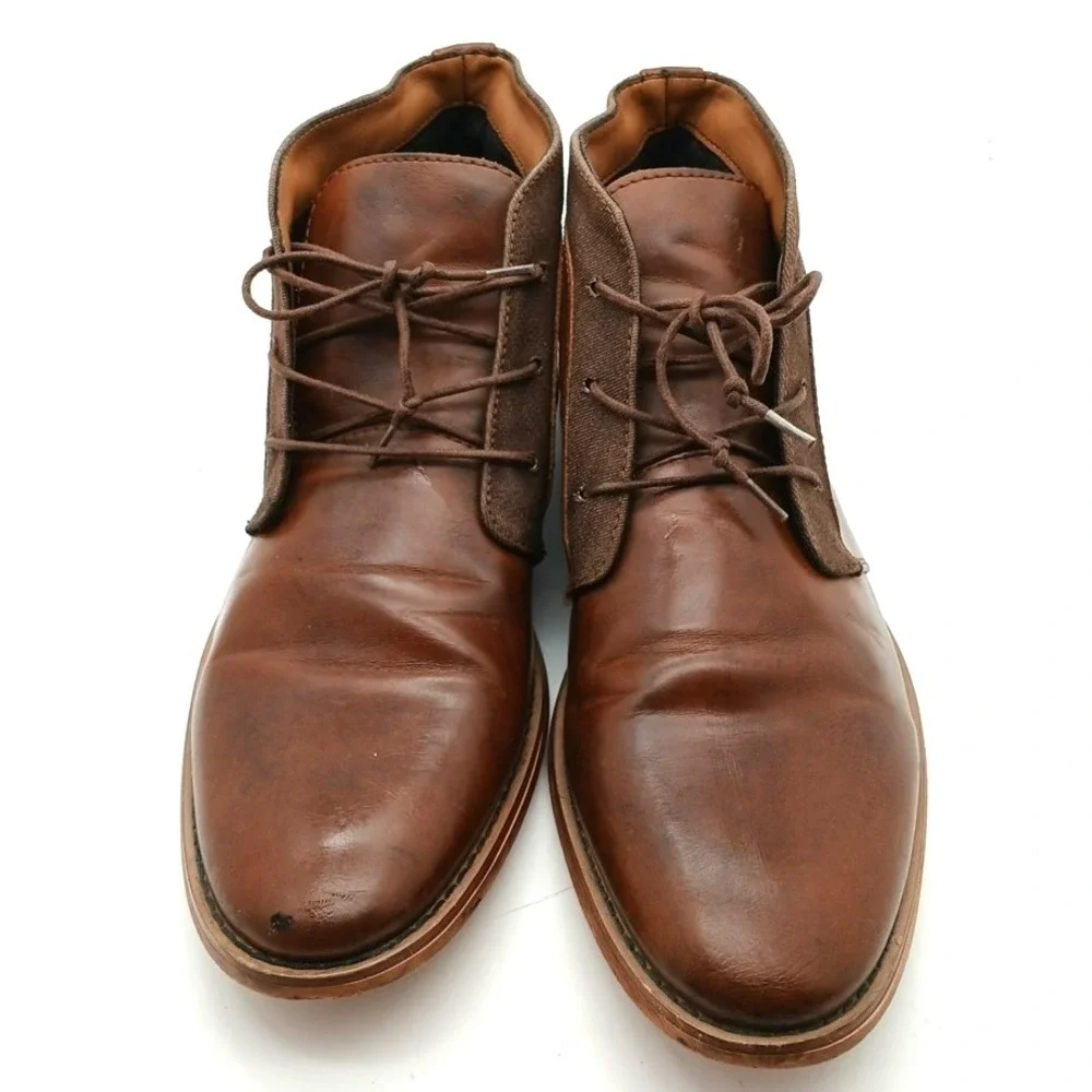 Call It Spring Mens Leather Chukka Chelsea Boots Ankle Brown Lace Up Shoes 11